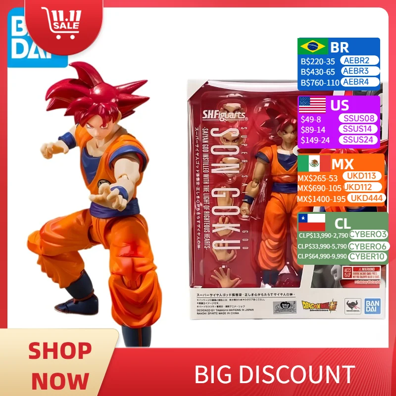

Original Bandai S.H.Figuarts Dragon Ball Super Super Saiyan God Son Goku Articulated Action Figure Collectible With Original Box