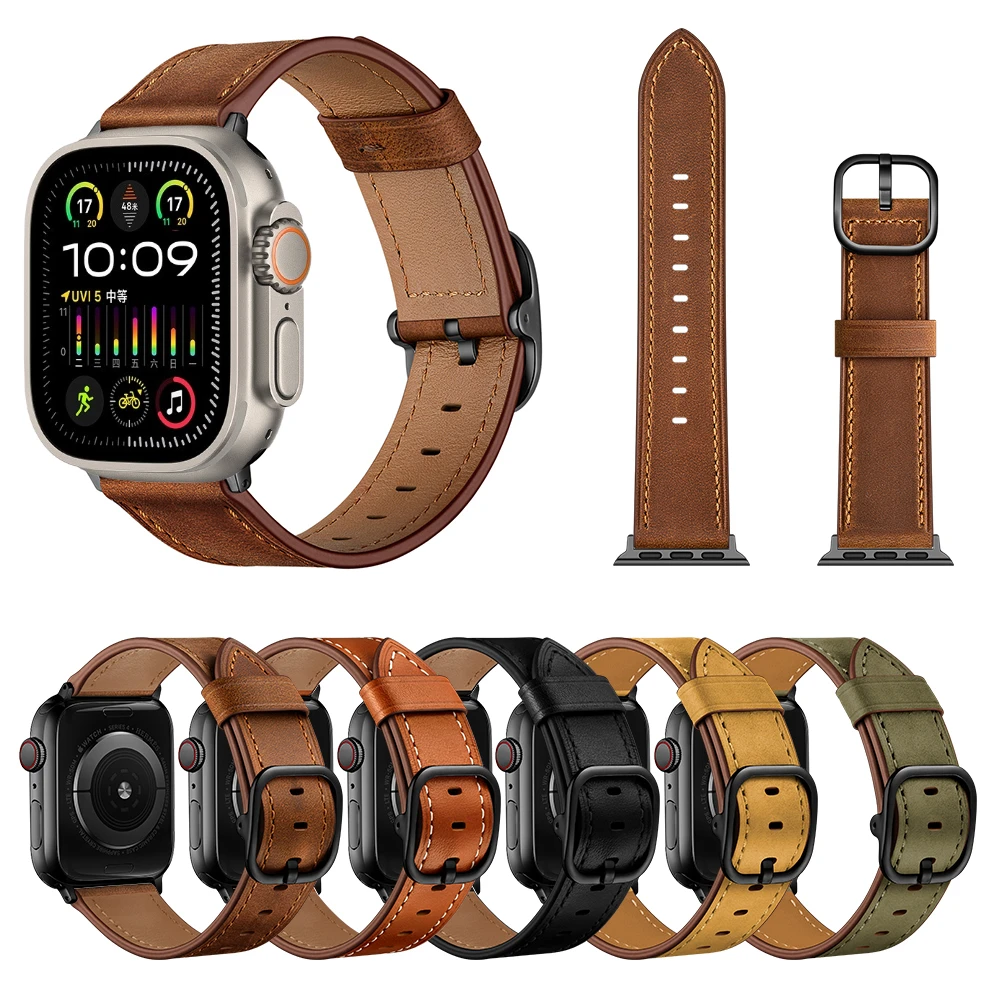 

Ремешок кожаный для Apple Watch Ultra 10 42 мм 46 мм 9 8 7 45 мм 41 мм, мягкий браслет для iwatch 6 5 4 3 SE 44 мм 40 мм