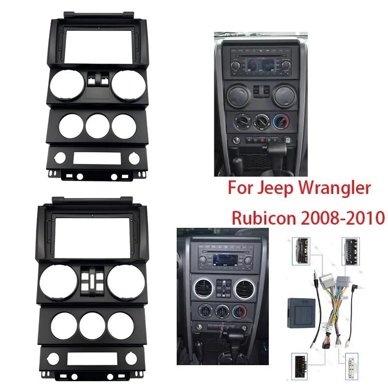 Marco de Fascias de Radio de coche para Jeep Wrangler Rubicon 2008-2010, Panel estéreo, adaptador de arnés de cableado, decodificador Canbus, 9 pulgadas