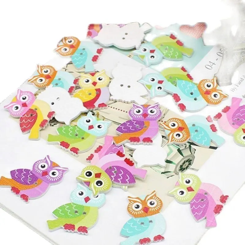 40pcs/lot  Mixed Color Owl buttons for Craft Decoration Button 25*27mm Scrapbooking Accessories Handmade botones