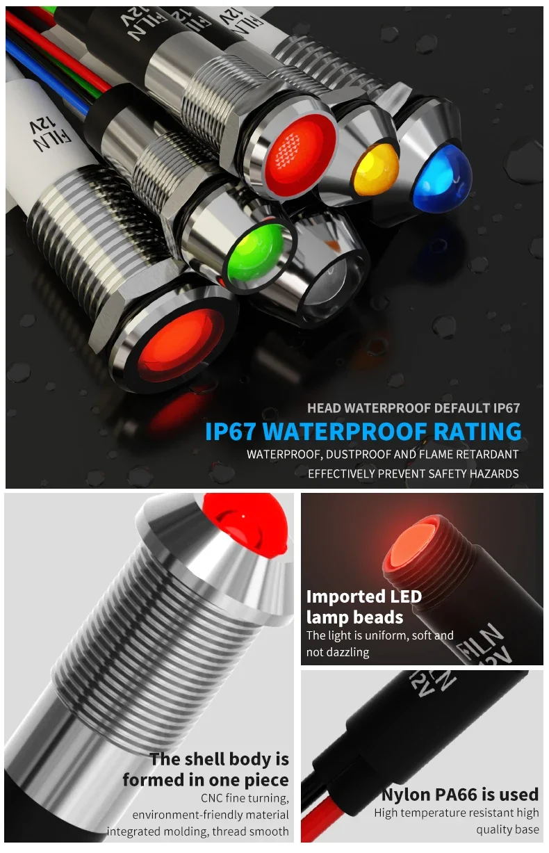 FILN 8mm Metall-Anzeigelampe 12V/24V Rot-Grün LED Zweifarbig Rot-Grün-Blau Signalleuchte Pilotlicht CE UL Zertifizierung – Detail 5