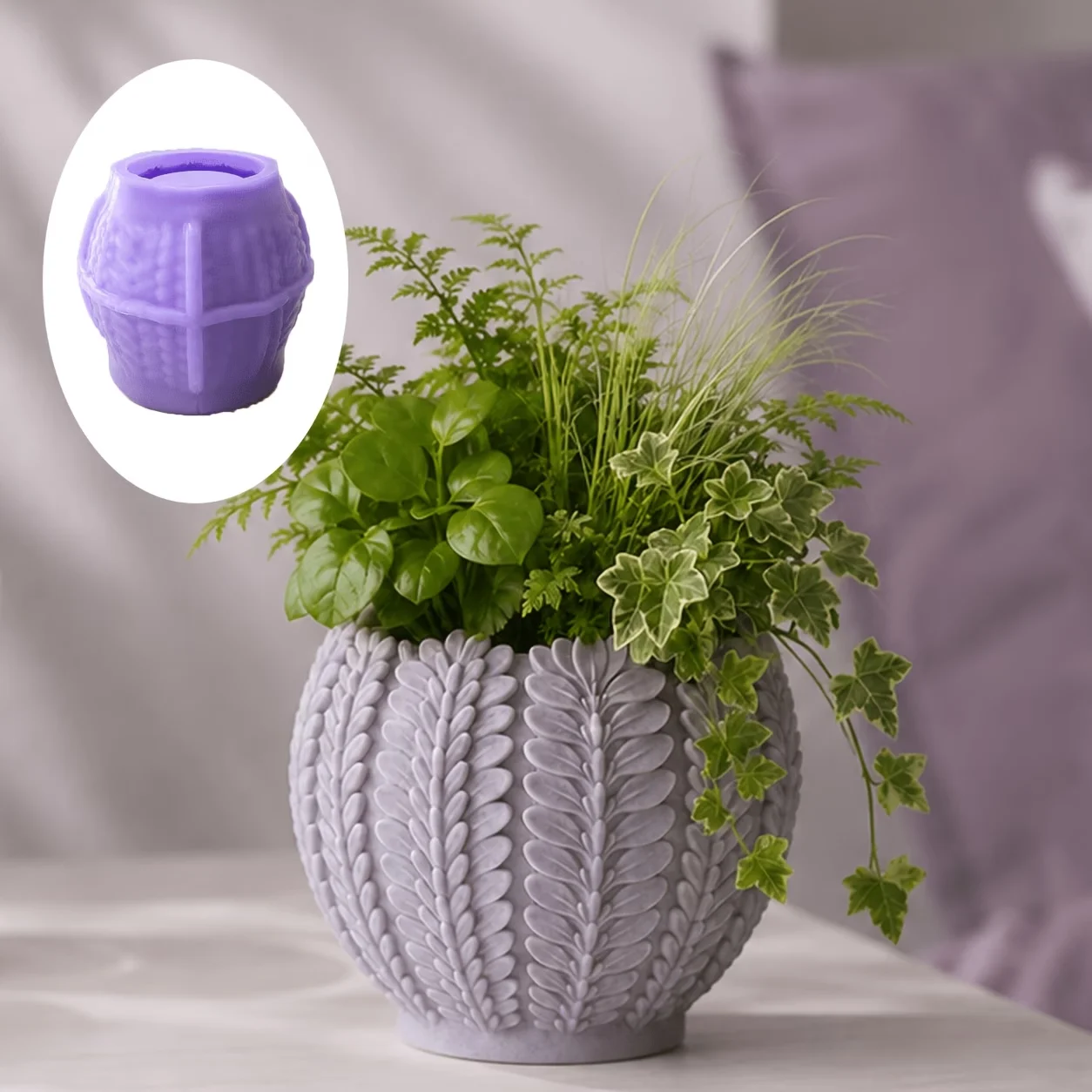 Lavender leaf pattern silicone mold, 3D wheat ear leaves, easy to demold, DIY healing cement flower pot, create a natural corner