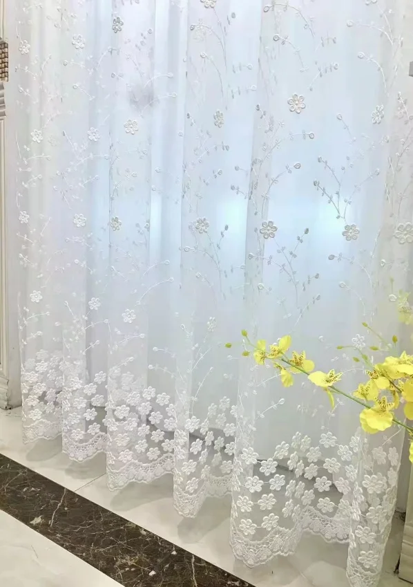 New Pastoral Style Flower Clusters and Exquisite Small Floral Gauze Curtains for Living Room and Bedroom Curtains