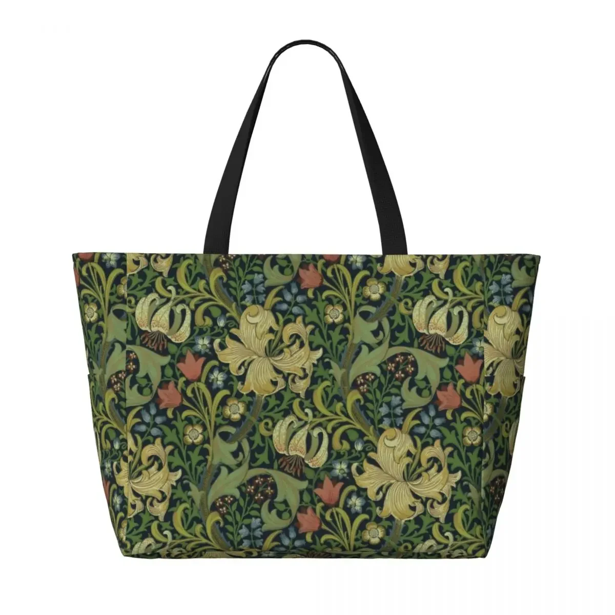 Custom William Morris Company Beach Tote Bag for Women Extra Large Gym Carry On Floral Textile Pattern Travel Shopping Bags