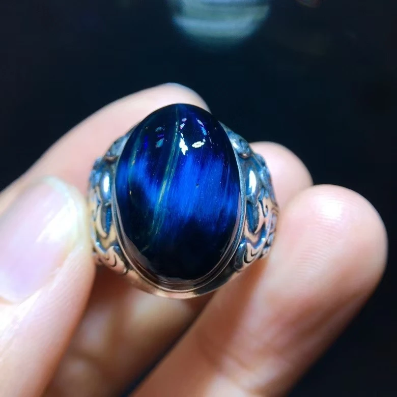 Natural Blue Pietersite Oval Adjustable Ring Women 18.6/12.8mm Jewelry Chatoyant Beads Namibia Jewelry Petersite Stone AAAAA