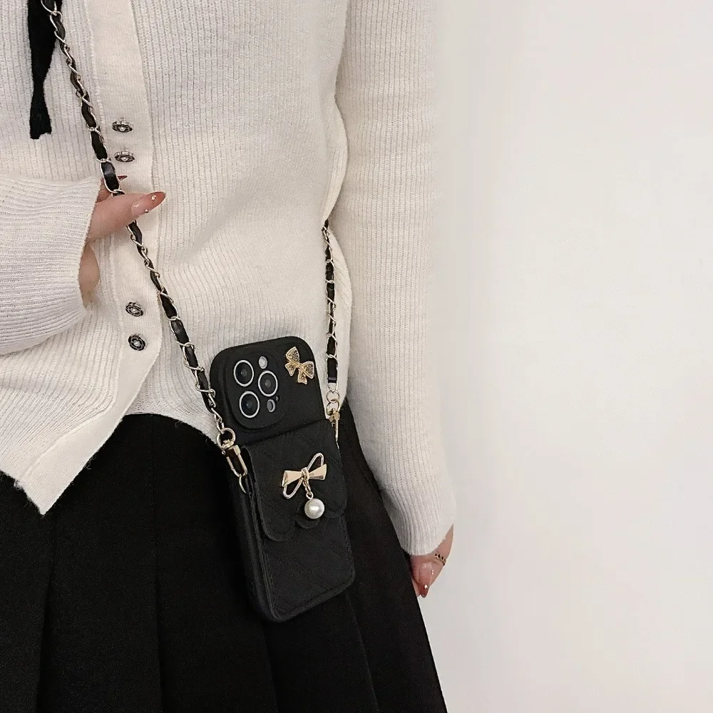 ثلاثية الأبعاد Bowknot Crossbody محفظة حمل بطاقات جراب هاتف آيفون 17 الهواء 16 برو ماكس 15 14 زائد 13 12 11 XS XR 7 8 زائد SE 2020 2022