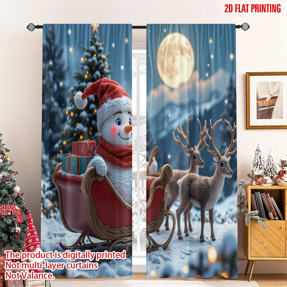 

2pcs 2D flat printing Merry Christmas Popular Drapes Christmas Snowman Sleigh Reindeer Polyester Without Electricity Festive