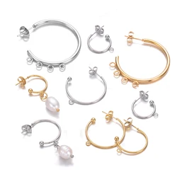 10pcs 15/20/25mm Gold/Silver Tone Stainless Steel Post Earring Connector Findings With Loop Diy Jewelry Making Supplies Dropship