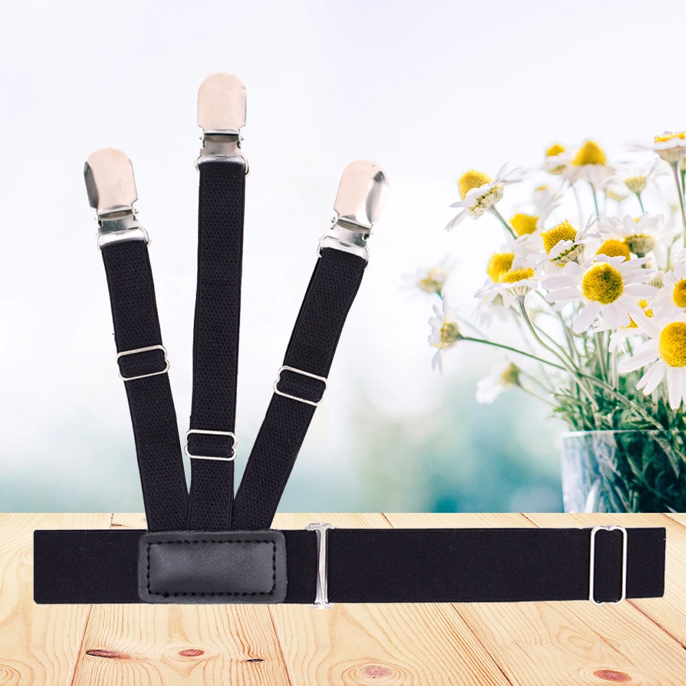 

1pcs Adjustable Non-Slip Clips Elastic Shirt Stays Garters Strong Hold Thigh Shirt Tuck Suspenders Keepers Holder Black Durable