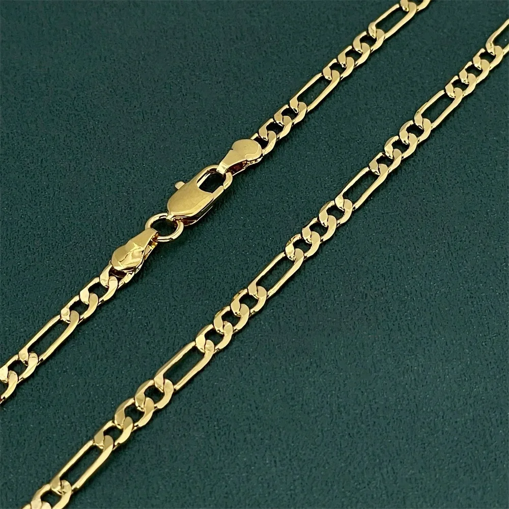 

Luxury Unisex 925 Sterling Silver Gold Plated 4mm Figaro Necklace Engagement Jewelry Accessories 50-60cm