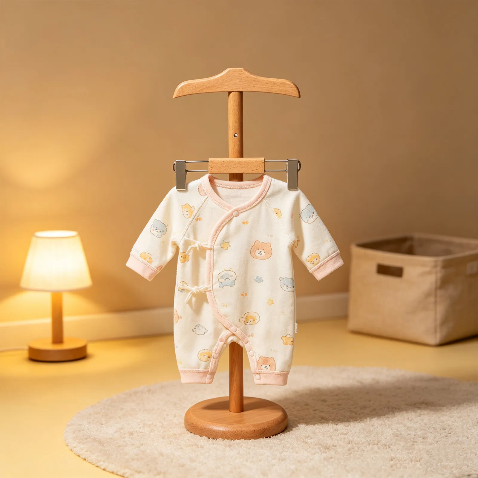 Adjustable Height Baby Clothes Display Stand Wooden Kids Clothing Rack Beech Wood Toddler Clothes Holder Baby Shower Clothing view 3
