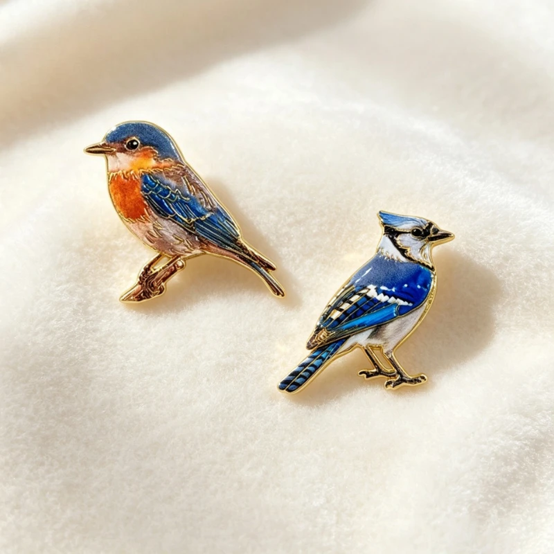 Brooch Pin Gold - 新しいリアルな鳥のブローチ、エナメルゴールドエッジのロビン、ブルーバードのラペルピン、メタルバッジ、DIY衣料品、バッグ、帽子、ファッション、カジュアル通勤ギフト