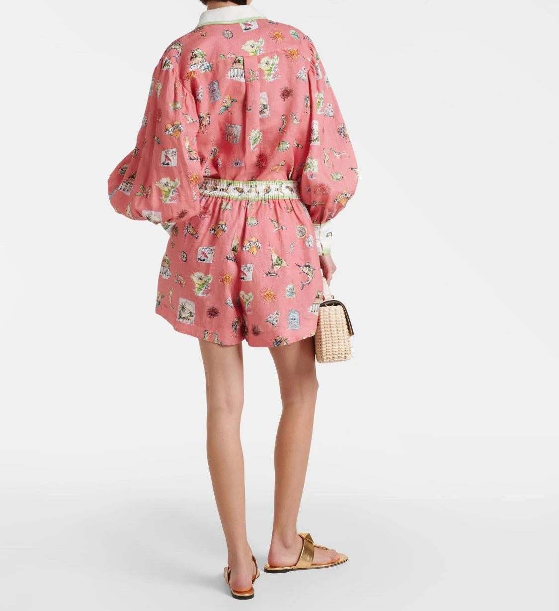 

Australian Faion Linen Print Loose irt orts Set Women Ele Casual Spring Two-Piece Outfit Long Sve Button-Up Top
