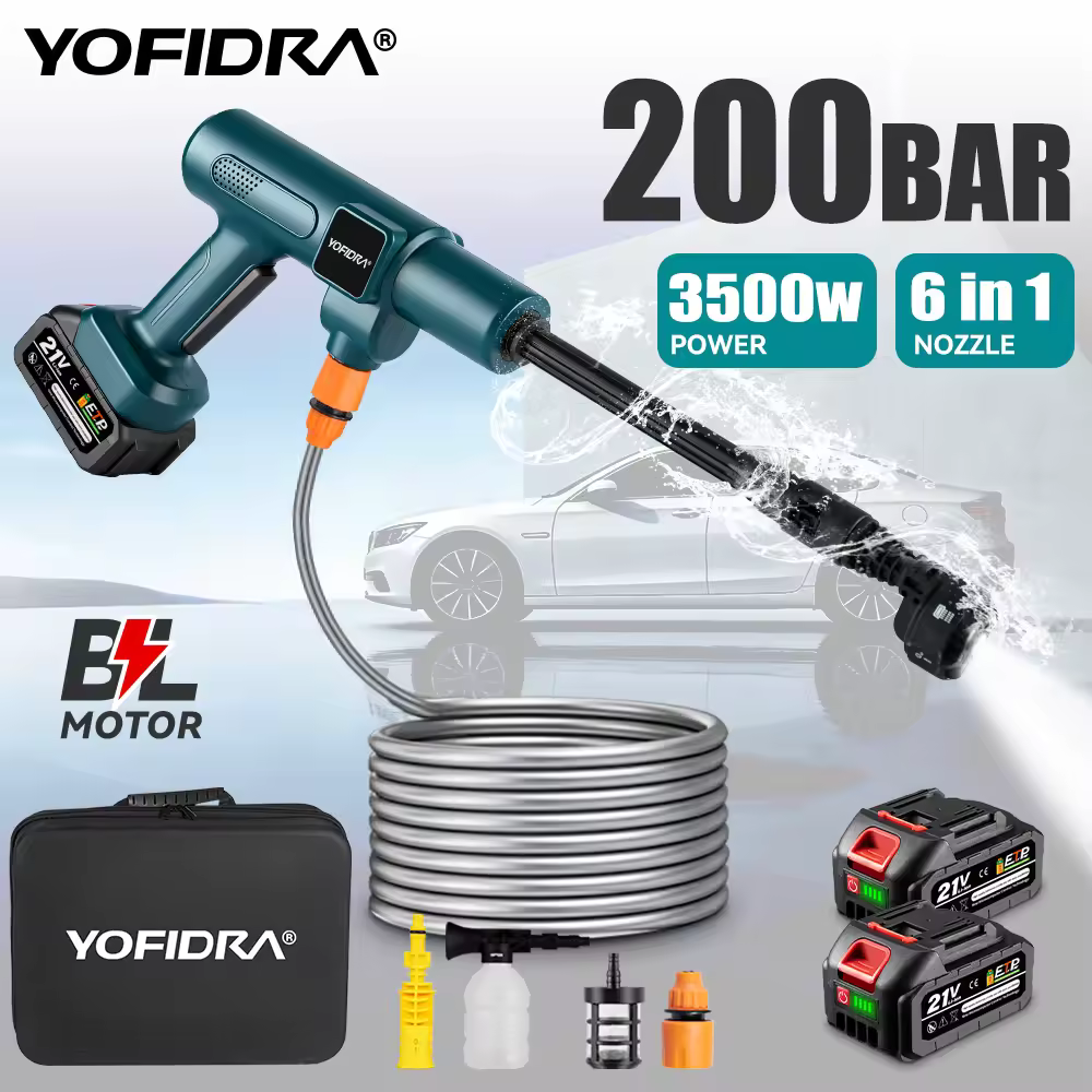 YOFIDRA 200Bar Brushless High Pressure Washer Water Gun Car + Bucket Wash Garden Cleaner Spray Gun For Makita 21V Battery Pin
