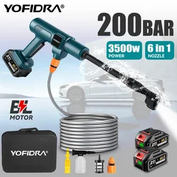 YOFIDRA 200Bar 3500W Lavatrice elettrica ad alta pressione senza spazzole Pistola ad acqua da giardino per lavaggio auto 6 in 1 per pistola a spruzzo a batteria Makita 18V