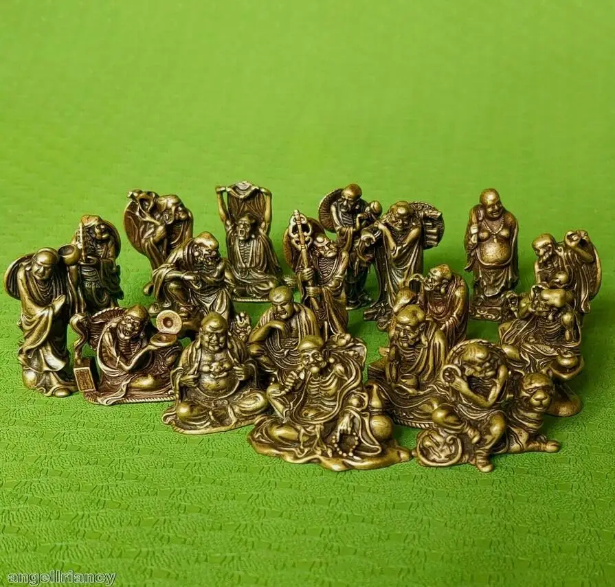 Old Different forms Folk Classic Bronze Statue 18 Arhats Luohan buddha Statues