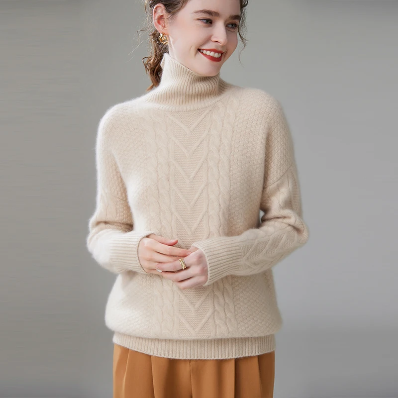 Winter New 100% Pure Cashmere Knit Pullover Women\'s High Quality Thicken Long Sleeve Sweater Female Solid Loose Large Size Shirt