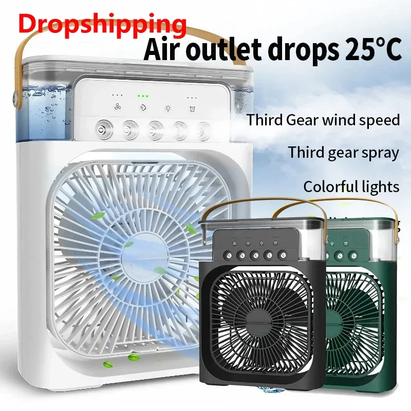 

Portable Humidifier Fan Air Conditioners USB Electric Fan LED Night Light Water Mist Fun 3 In 1 Air Cooler Humidifie For Home