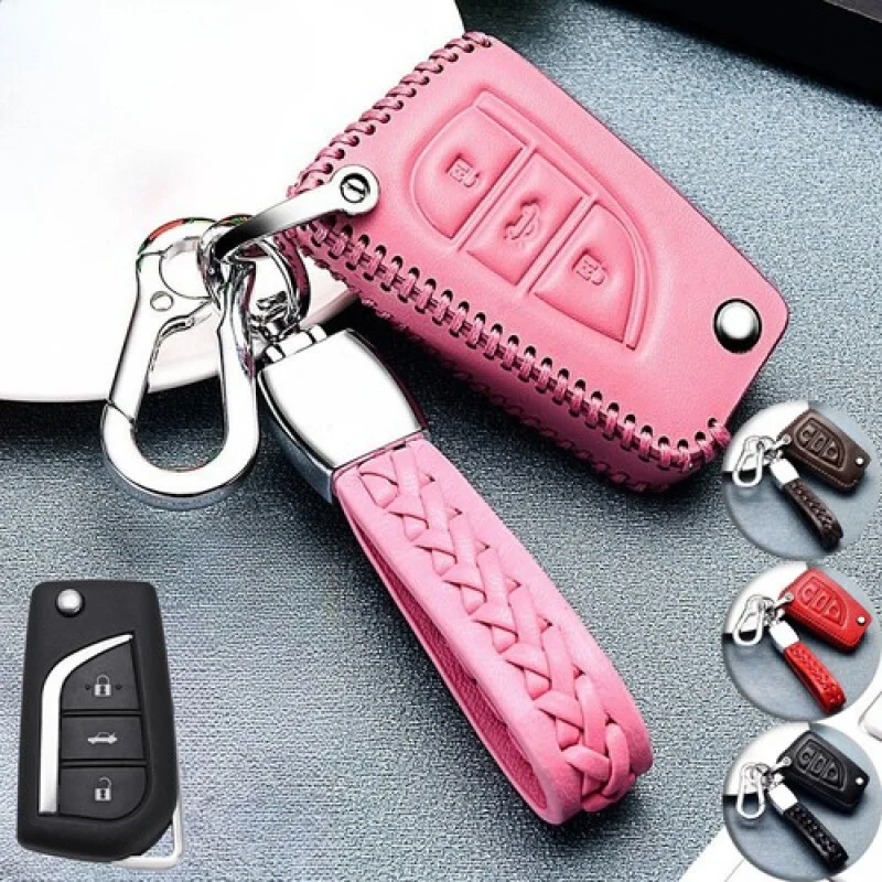 

A+ Genuine Leather Car Remote Key Fob Case Cover For Toyota Corolla C-HR Camry RAV4