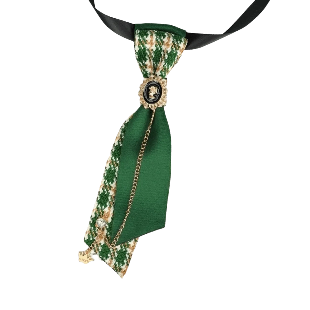 Fashion Y2K Preppy Necktie Oval Rhinestone Chain Plaid Bow Tie Multiple Colors Adjustable Strap Decorative Neck Tie Formal