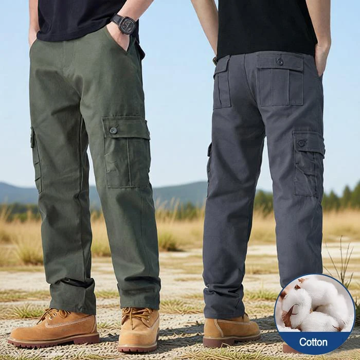 السراويل البضائع الرجالية متعددة جيب وزرة القطن بلون ملابس العمل عادية واسعة رمادي في الهواء الطلق بنطلون ذكر حجم كبير 40 #1