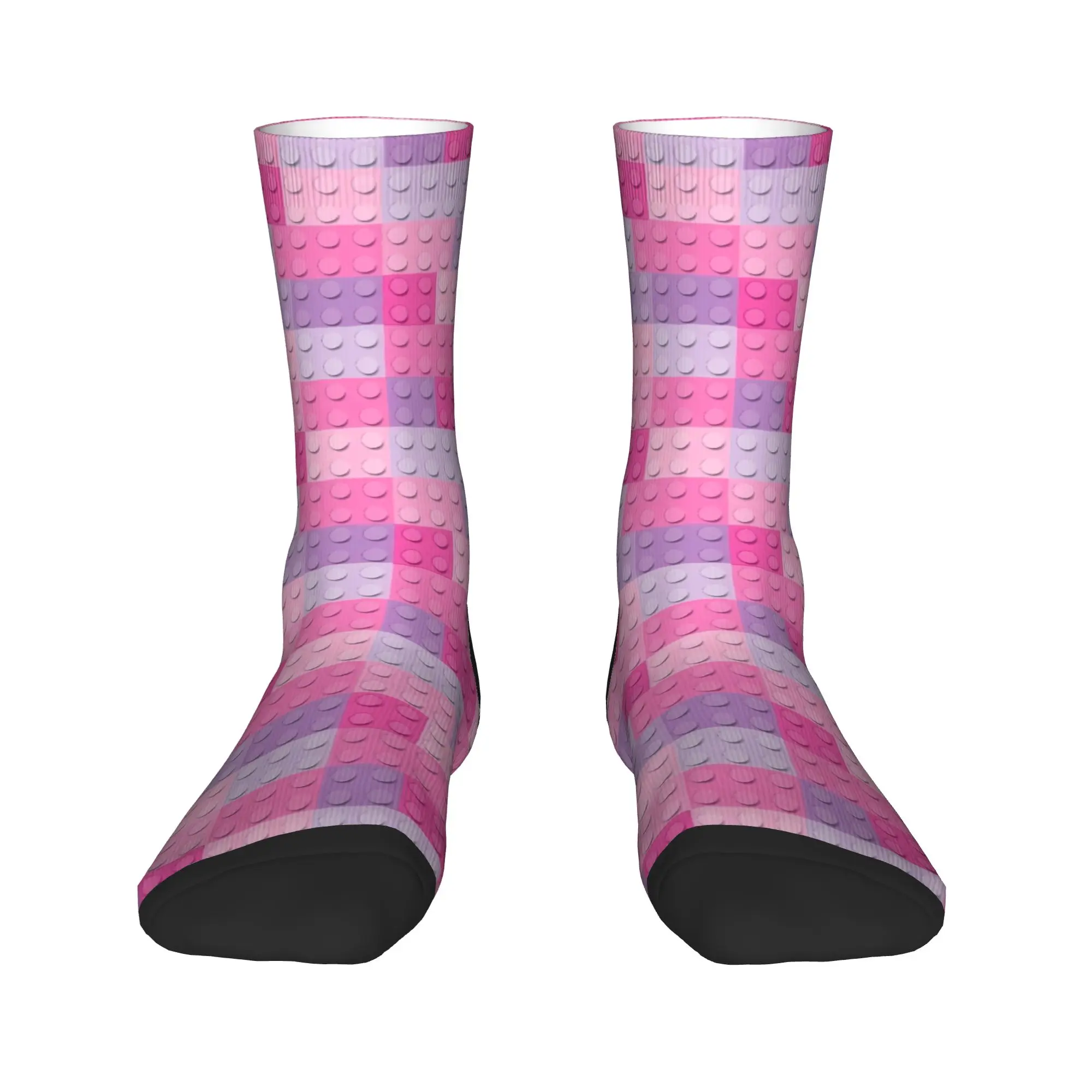 Light Pink Purple Building Blocks Pattern Stockings Funny Socks Men Breathable Socks Autumn Skateboard Printed Anti Socks