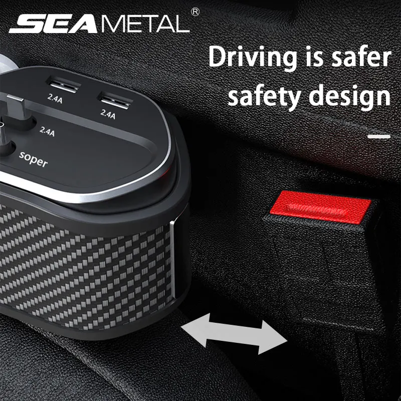 SEAMETAL Car Seat Gap Organizer 40W Wireless Charging Storage Box with 3 Cables USB-C/Lightening Charger for Phone/Tablet/Labtop