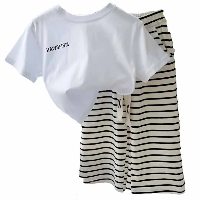 

Girls Stripes T-Shirt Sets Summer Kids Short Sleeve Tops+Pants 2Pcs Children Clothing Suits Fashion Sweet Outfits 1-8 Years