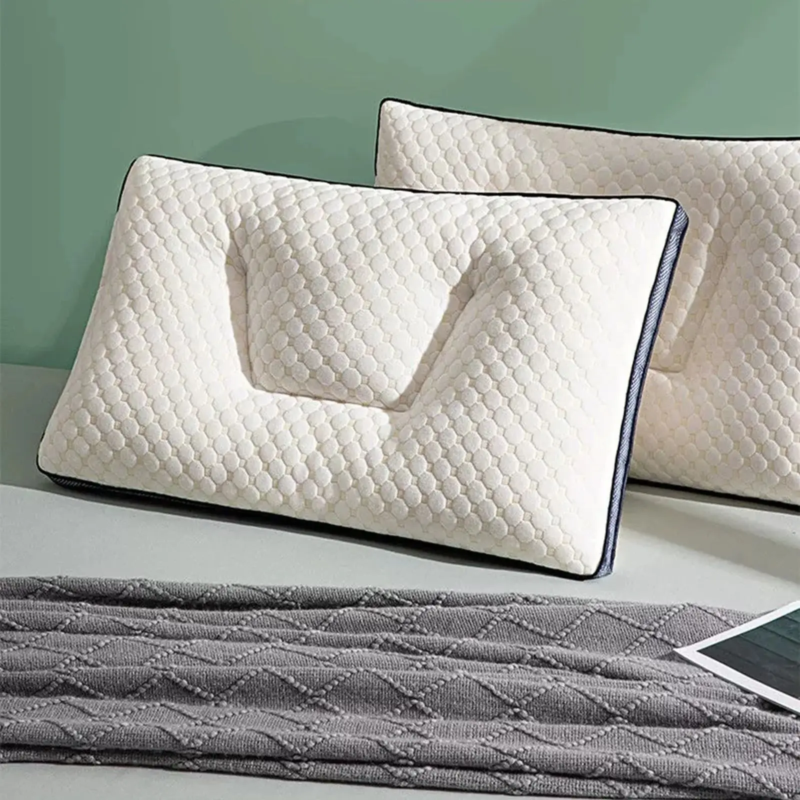 Cervical Orthopedic Neck Pillow Help Sleep And Protect The Pillow Neck Household Soybean Fiber Massage Pillow For Sleeping 1pcs