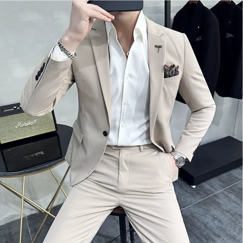 (Jacket+Pant) Plus Size 7XL 6XL Korean Latest Design Men Casual Suit Groom Wedding Stage Tuxedos Men Business Social Tuxedo