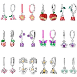 Fresh Spring Women's 925 Sterling Silver Tulip Rose Bee Fruit Original Design Earrings Fit Engagement Party Exquisite Jewelry