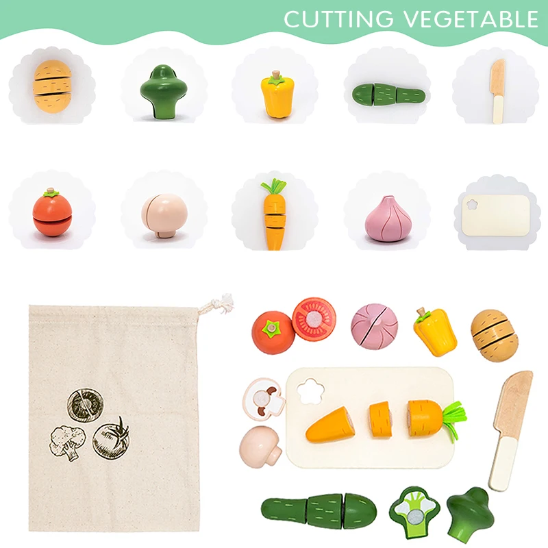 لعبة المطبخ المحاكاة الخشبية لعبة كلاسيكية لعبة تعليمية مونتيسوري للأطفال هدية قطع الفاكهة والخضروات #4