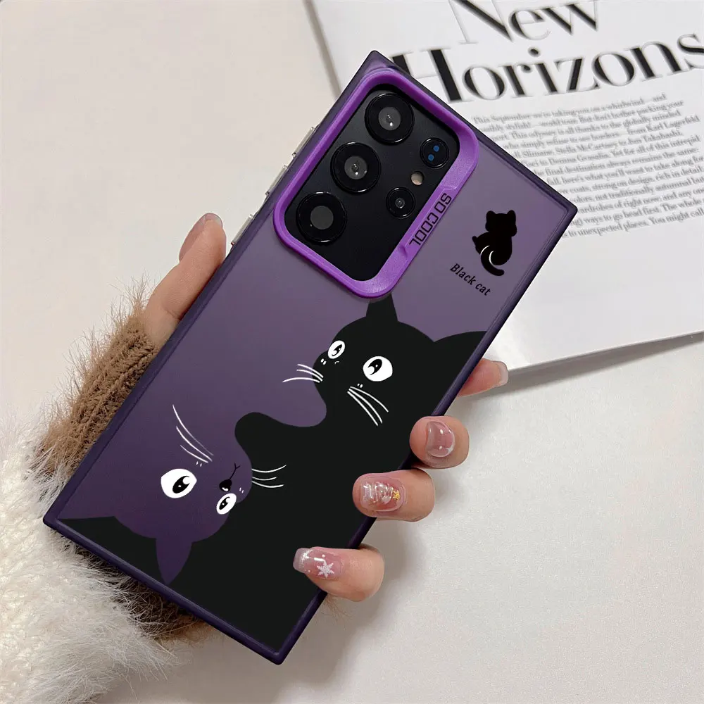 Shockproof Silver IMD Phone Case For Samsung Galaxy A71 A72 A73 A56 A55 A54 A53 A52 A52s A51 A50 4G 5G Black Cat Pattern Cover - view 2