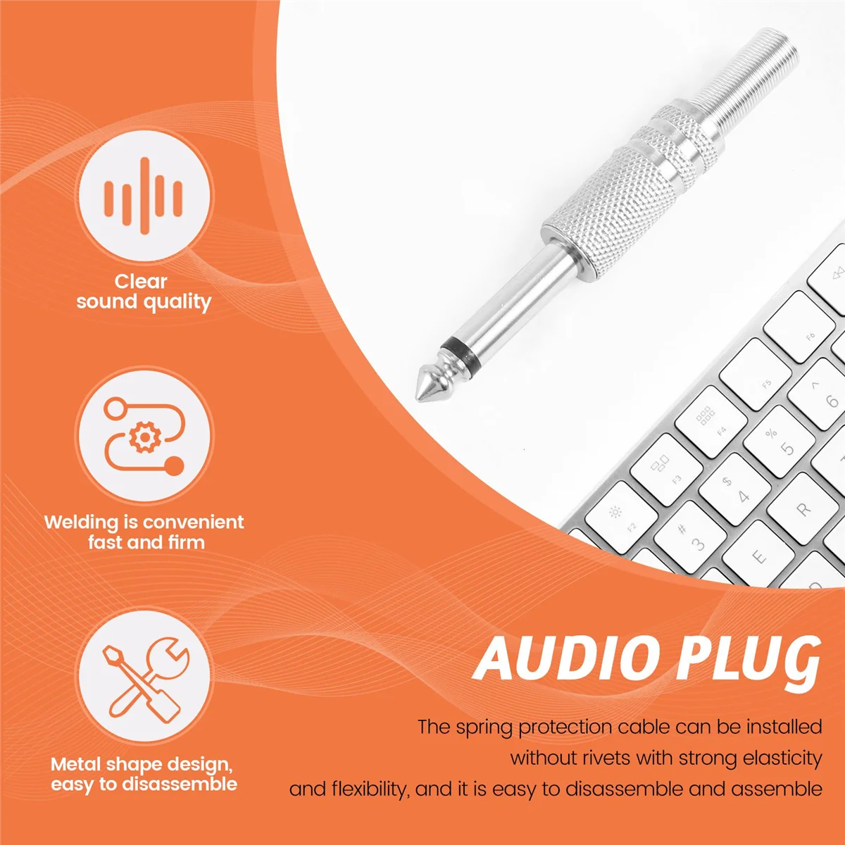 6.35mm Mono Amplifier Plug 1/4Inch Male Mono Monaural Jack Audio Cable Connector Plug Microphone 10Pcs