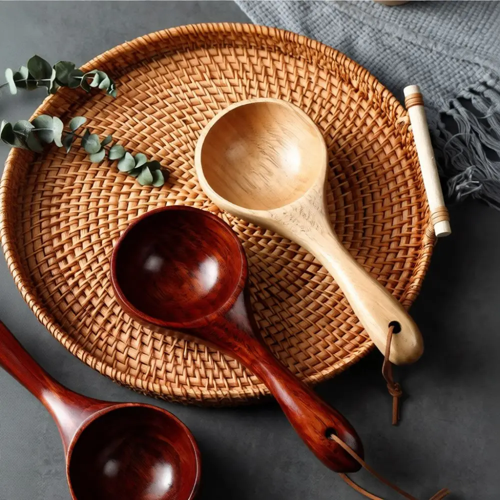 Large Wooden Eating Spoon Natural Wood Ramen Ladle Long Handle Soup Serving Tool Essential Home Kitchen Cooking Gadget Ware