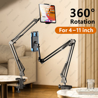 Rindu Foldable iPad Stand, Durable Metal Adjustable Tablet Holder with Flexible Arms, Multi-Surface Mount for 4.7-11\