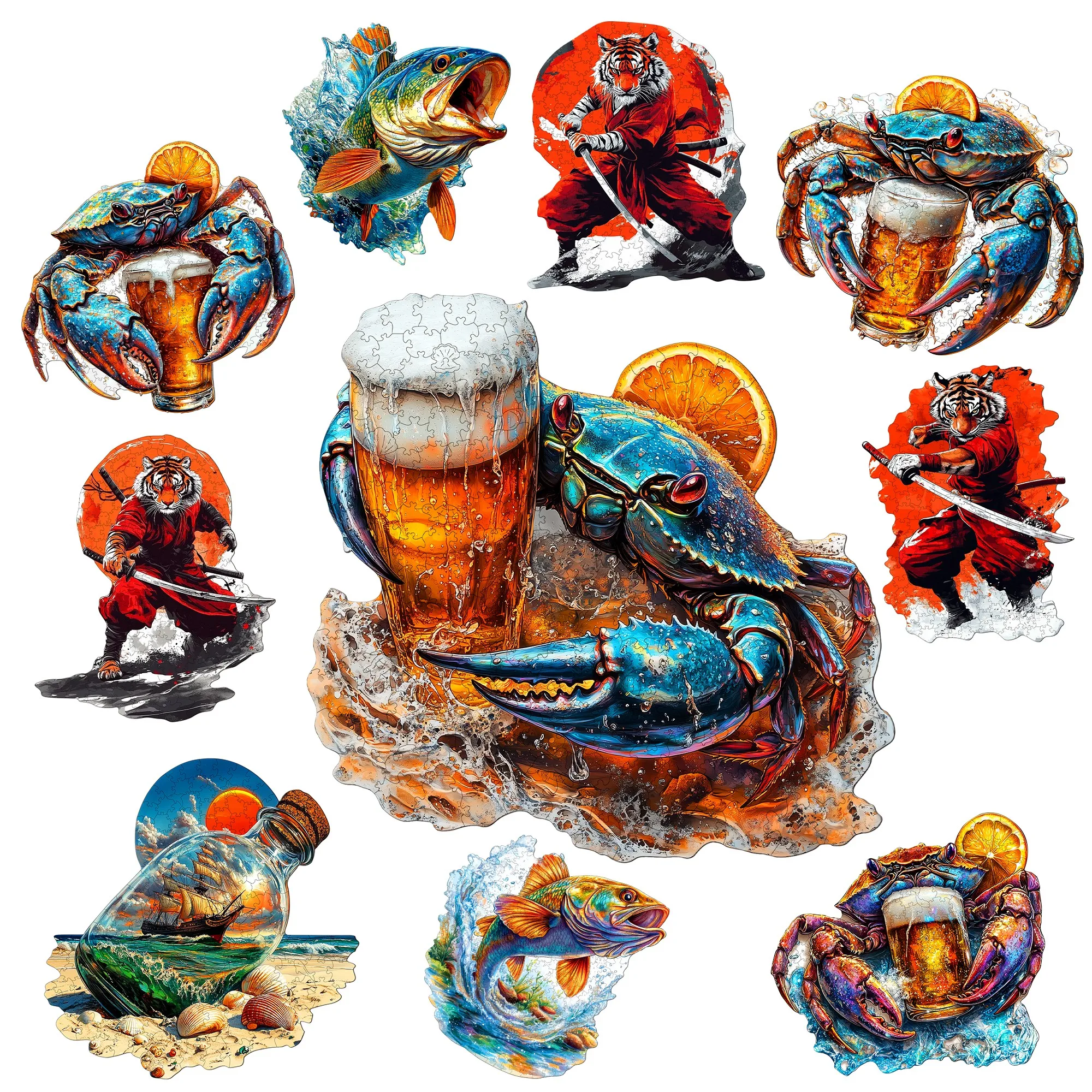 

Crabs and Animal Friends Theme Wooden Jigsaw Puzzle Wooden Decor Painting Christmas and Halloween Gift Toy For Teen And Kid