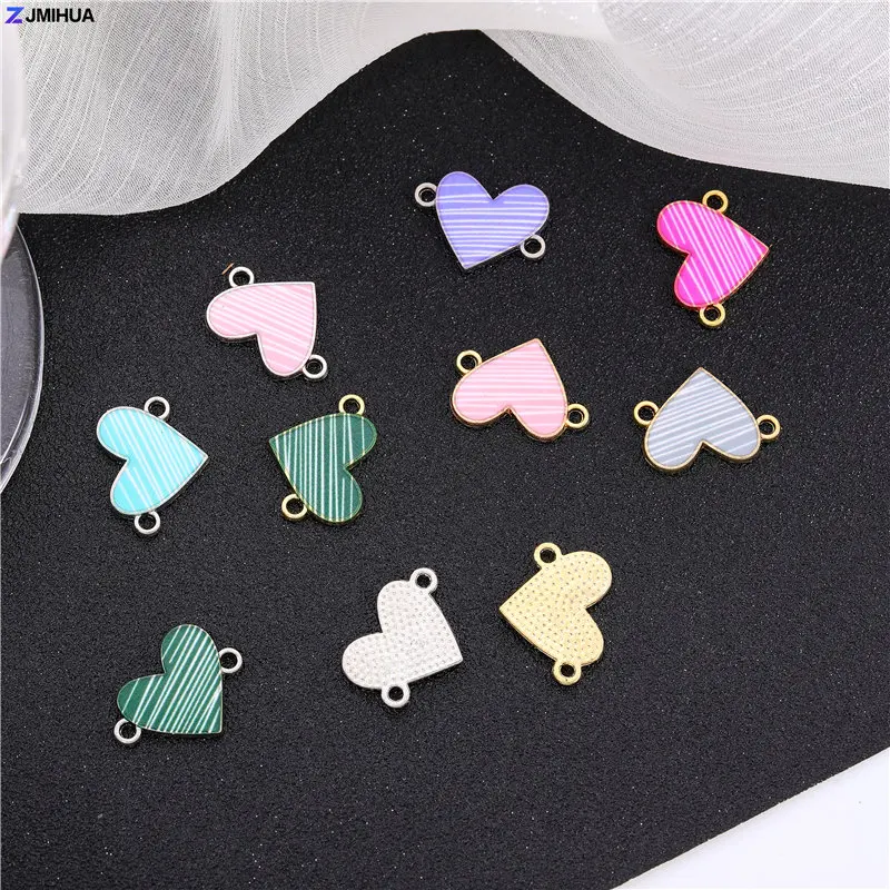 15pcs Enamel Heart Connectors Charms Fit For DIY Handmade Bracelets Necklaces Jewelry Making Supplies Accessories