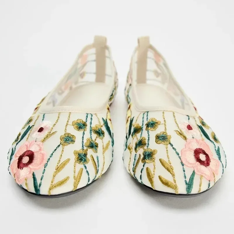 

Embroidery Mesh Ballet Flats Women Round Toe Comfort Shallow Casual Sandals Female Soft Soled Mary Jane Shoes Zapatos De Mujer