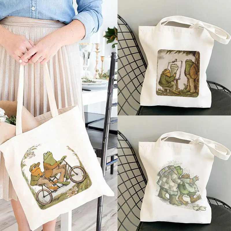 Frog Canvas Tote Bag Toad Canvas Tote Bag  Froggy Gallore Canvas Tote Bag Anime Tote Bag Shopping Bags Side Bag for Ladies Gift