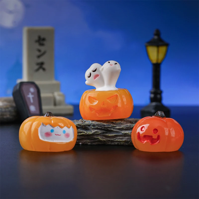 Cute Halloween Micro Landscape Miniature Figurines Resin Craft Mini Fairy Garden Ornaments Pumpkin Ghost Vampire Home Decoration