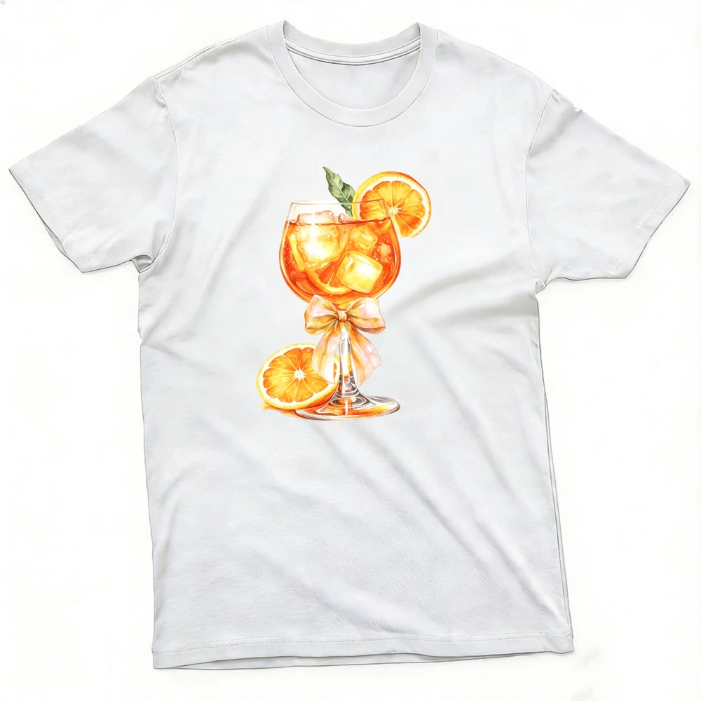 Citrus Cocktail Ice Cube Drink Men T Shirt Summer Refreshing Beverage Graphic Tee Orange Garnish Vacation Theme Clothes