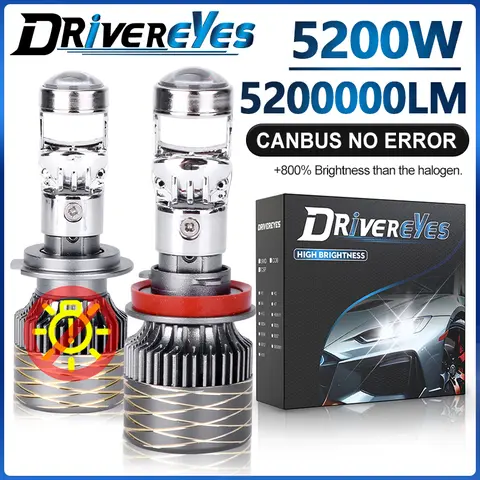 Mini lentille Canbus pour phare H7 H4, H11 H8 H9 9005 9006 HB3 HB4, ampoule de projecteur LED 6000K, Mini lentille pour moto automobile 5900W 60000LM