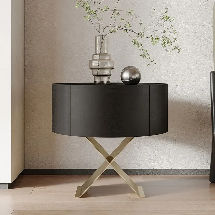 Italian minimalist nightstand high-end bedroom round solid wood locker creative light luxury edge a few cabinets