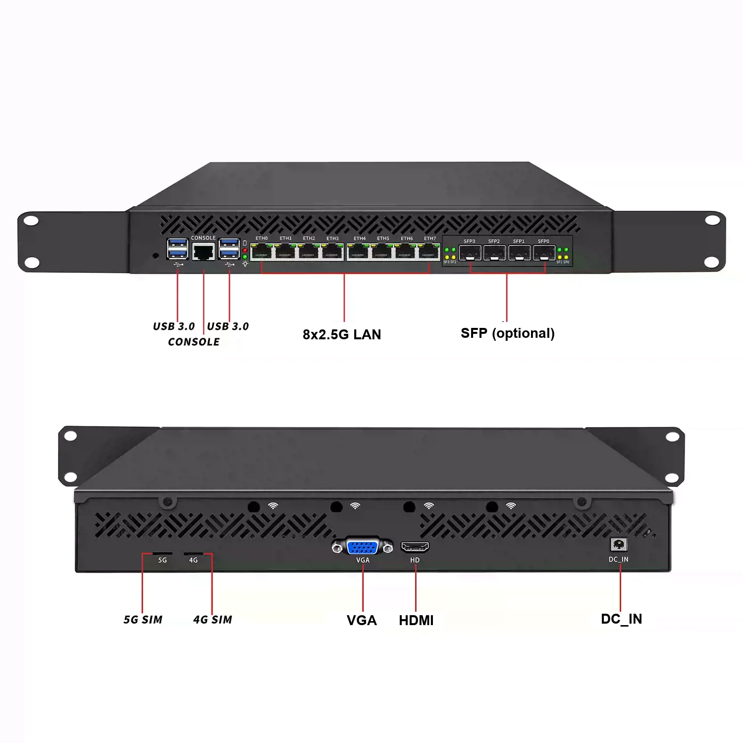 1U Rackmount Firewall Server Intel C246 LGA1151 8th 9th Gen Xeon Core 8×2.5G LAN 2×10G SFP+ Gateway pfSense OPNsense Computer