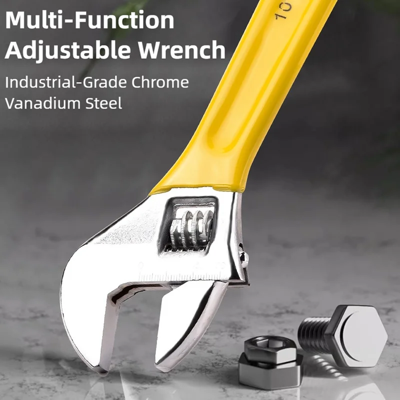 6/8/10/12in Adjustable Wrench Universal Spanner Carbon Steel Dip Plastic Mechanical Workshop Hand Repair Tool Set Car Bicycle