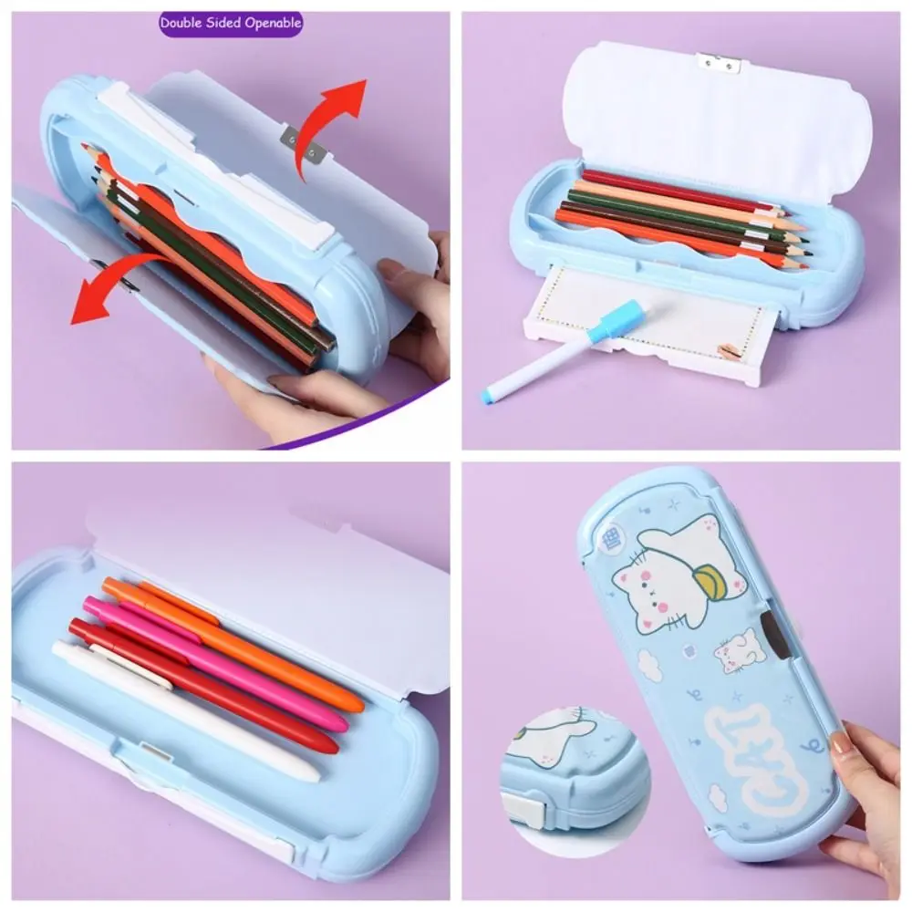 INS Double Side Cartoon Pencil Box With Whiteboard Creative Pen Pencil Case Plastic School Supplies Desktop Storage Box Student