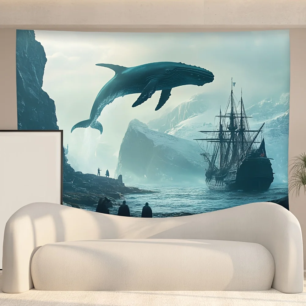 نسيج الحوت العملاق يغلق من نمط البحر مناسب لغرفة النوم وغرفة المعيشة والمكتب والحفلات قابل للغسل في الغسالة