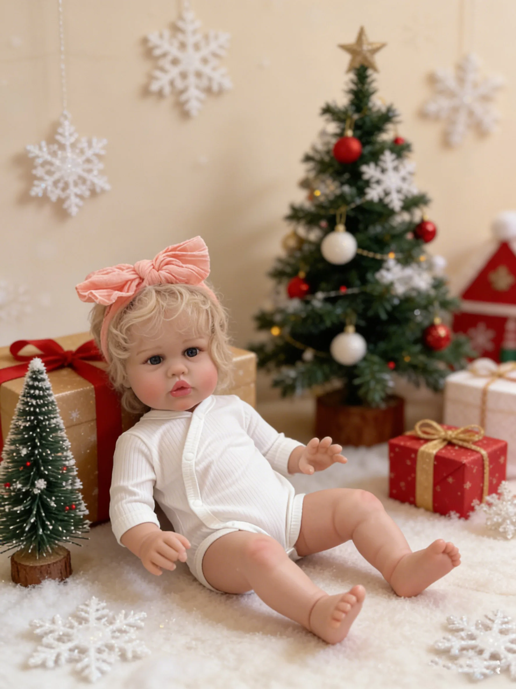 

22Inch Pretty Newborn Ellie Soft Cloth Body Lifelike Toddler Reborn Doll Multiple Layers Painting Visible Veins Hand-Rooted Hair