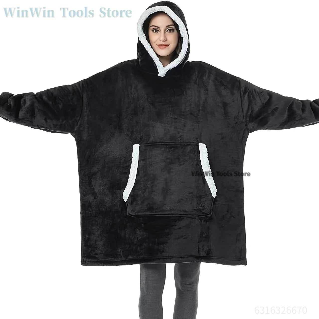 Zdjęcie 3: Ultra-miękka bluza z kapturem z polaru sherpa, dwustronna, z kieszenią kangurką, wygodna, nadająca się do prania w pralce, bluza do noszenia.